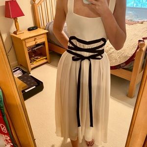 Zara White Dress with Black Ribbon Tie